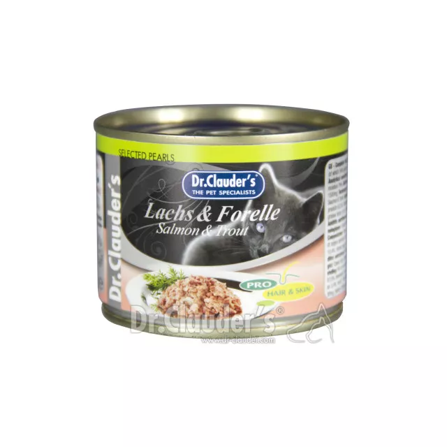 کنسرو گربه دکتر کلادرز حاوی سالمون و ماهی قزل آلا :: Dr. Clauder's High Premium Selected Pearls Lachs & Forelle